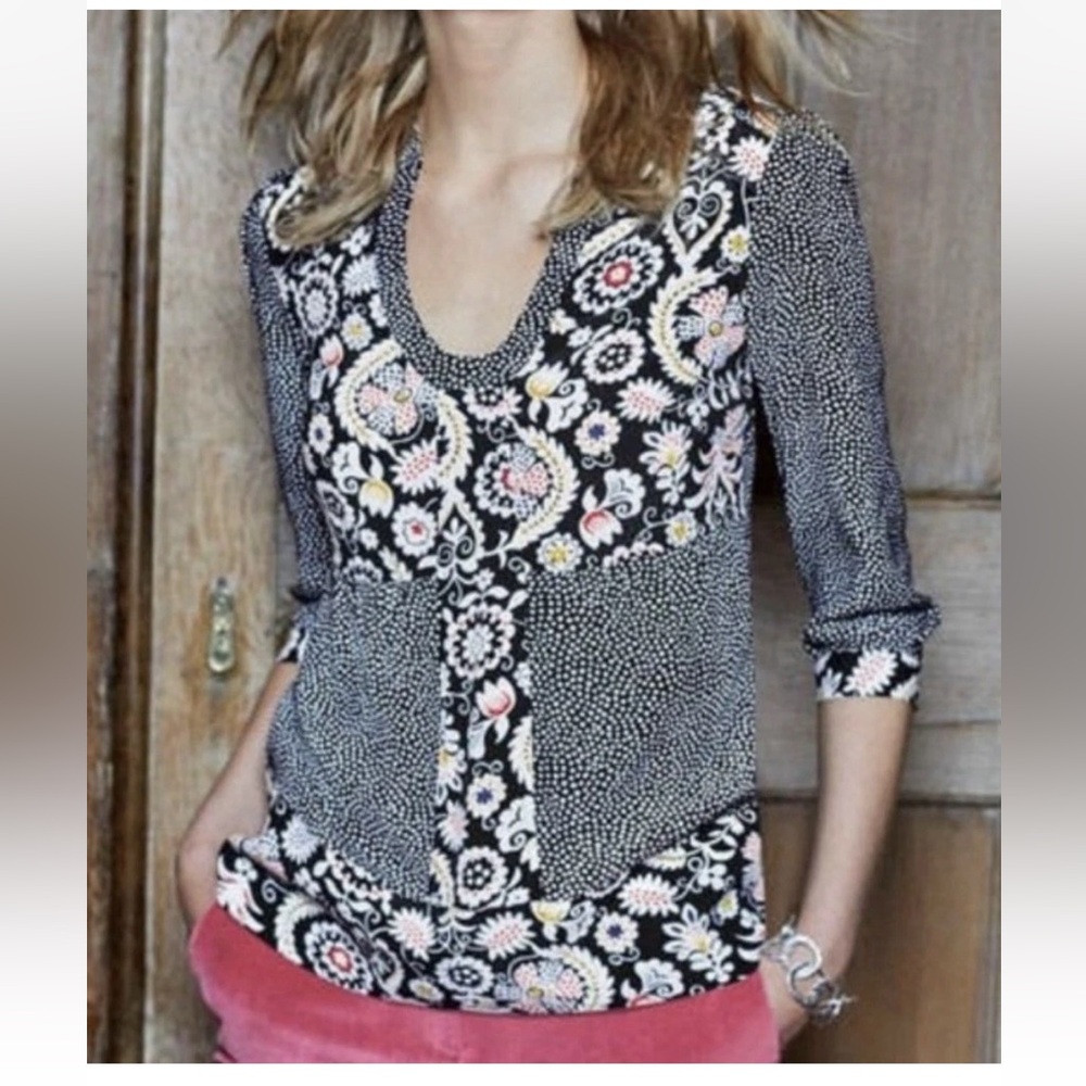 Boden Mollie Floral Dot Top Womens 8 Scoop Neck Retro European Cottage Office